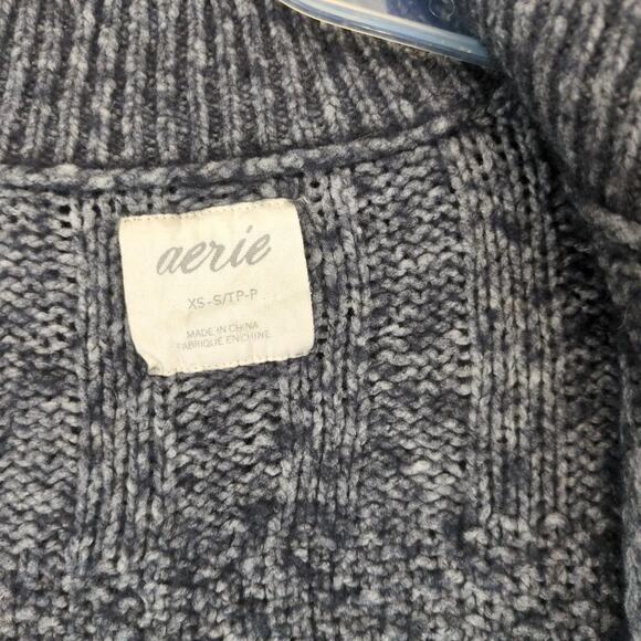Aerie Chunky Knit Wool Blend Gray Sweater Poncho Women's XS-S Buttons Pockets - Picture 6 of 10